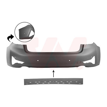 Pare-choc arrière en primer -22 sport sedan berline  6 trous pour parkassist avec trous pour moulure