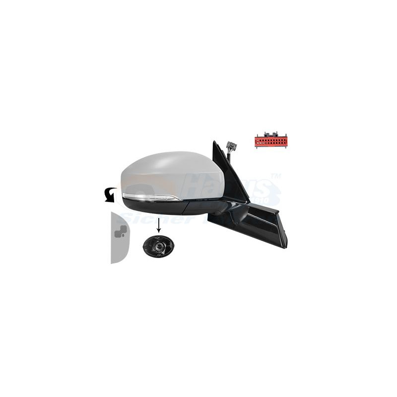 RETROVISEUR ELECTRIQUE COMPLET DROIT 16Pin Chauffant Primer Rabattable électriquement Avec éclairage inférieur Avec mémoire 