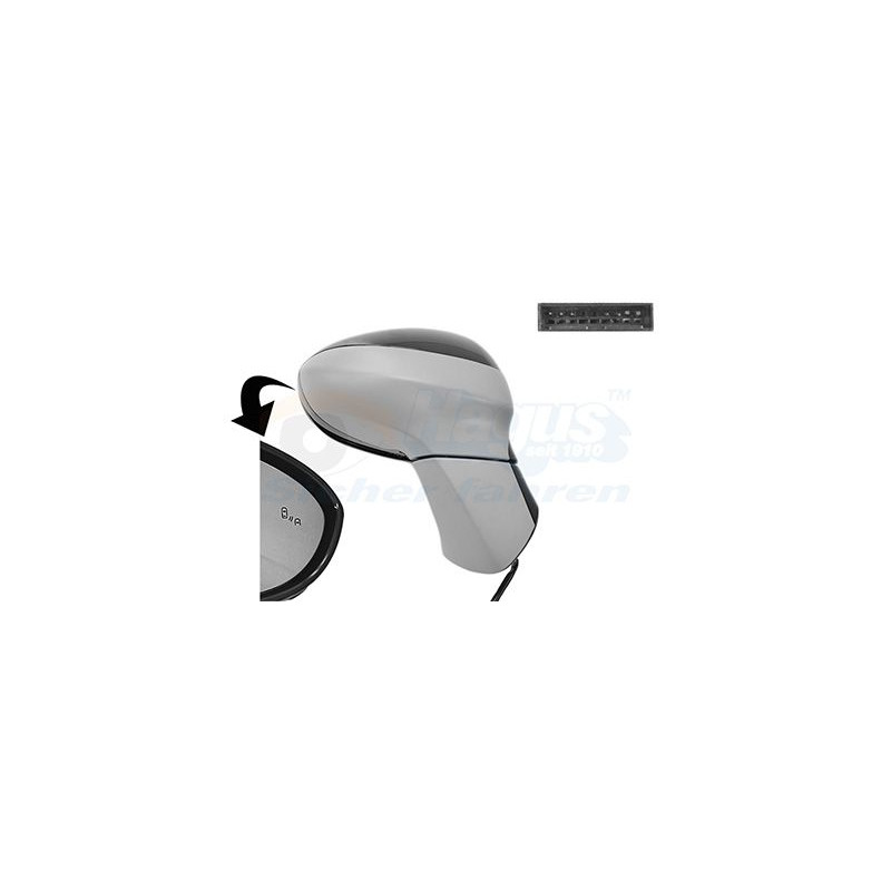 Rétroviseur éléctrique complet droit noir brillant - primer rabattable électriquement side assist