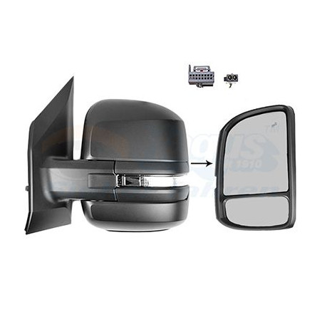 Rétroviseur éléctrique complet gauche 10pin bras court noir chauffant rabattable électriquement side assist