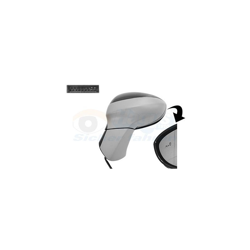 Rétroviseur éléctrique complet gauche noir brillant - primer rabattable électriquement side assist