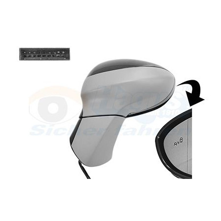 Rétroviseur éléctrique complet gauche noir brillant - primer rabattable électriquement side assist